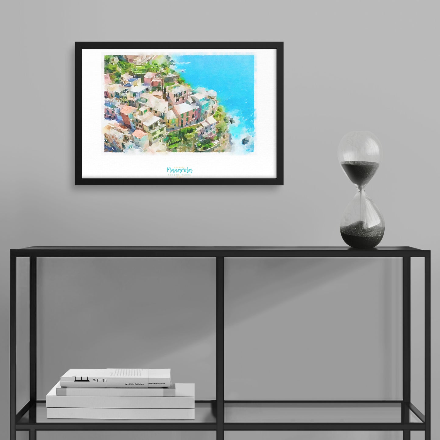 Framed print showing a view of cliffside village Manarola - large series