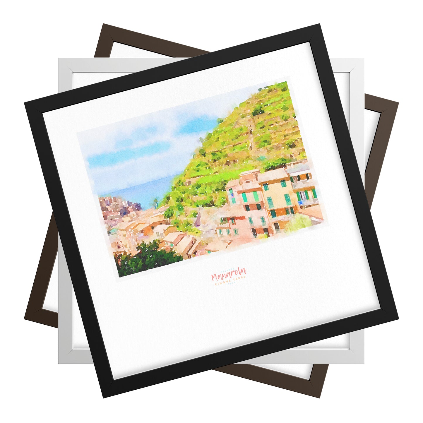 Framed print showing a view of cliffside village Manarola - large series
