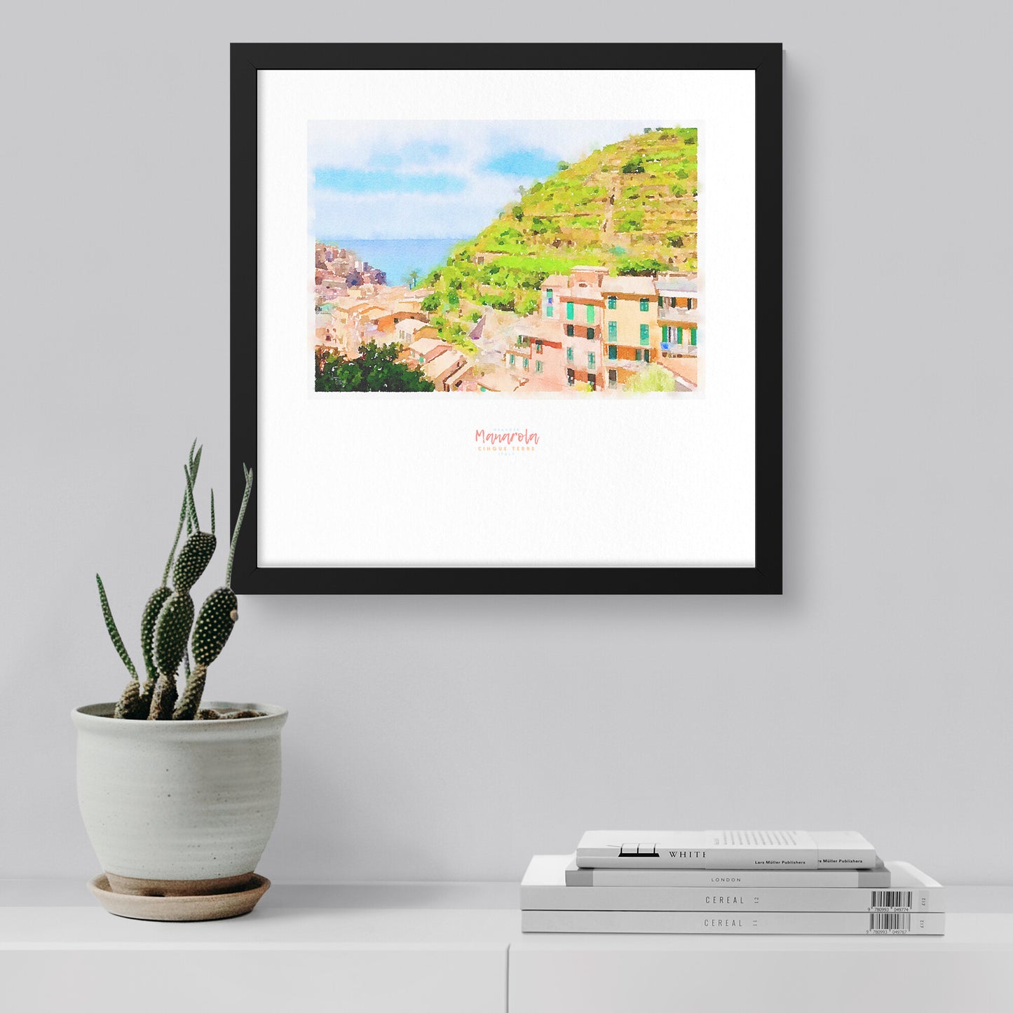 Framed print showing a view of cliffside village Manarola - large series