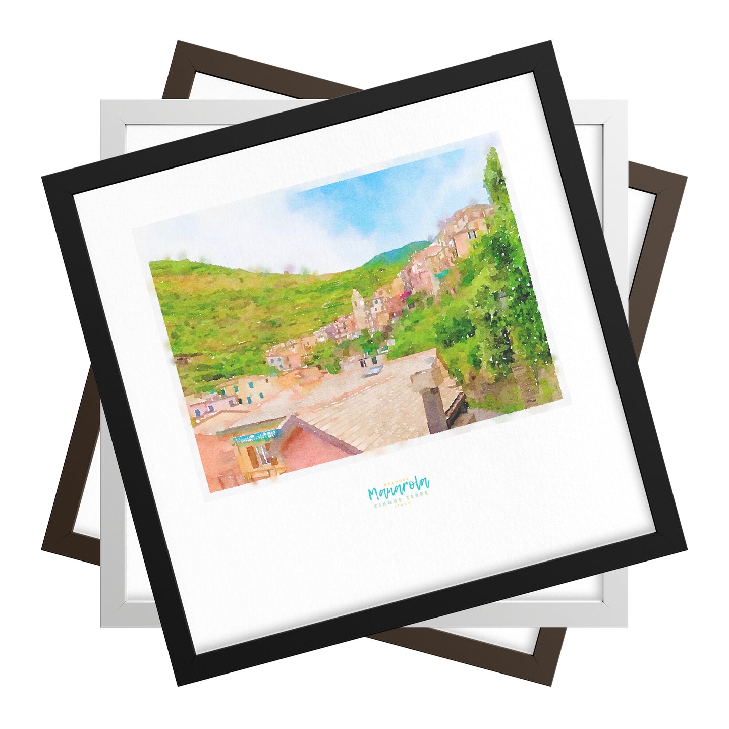 Framed print showing a view of cliffside village Manarola - large series