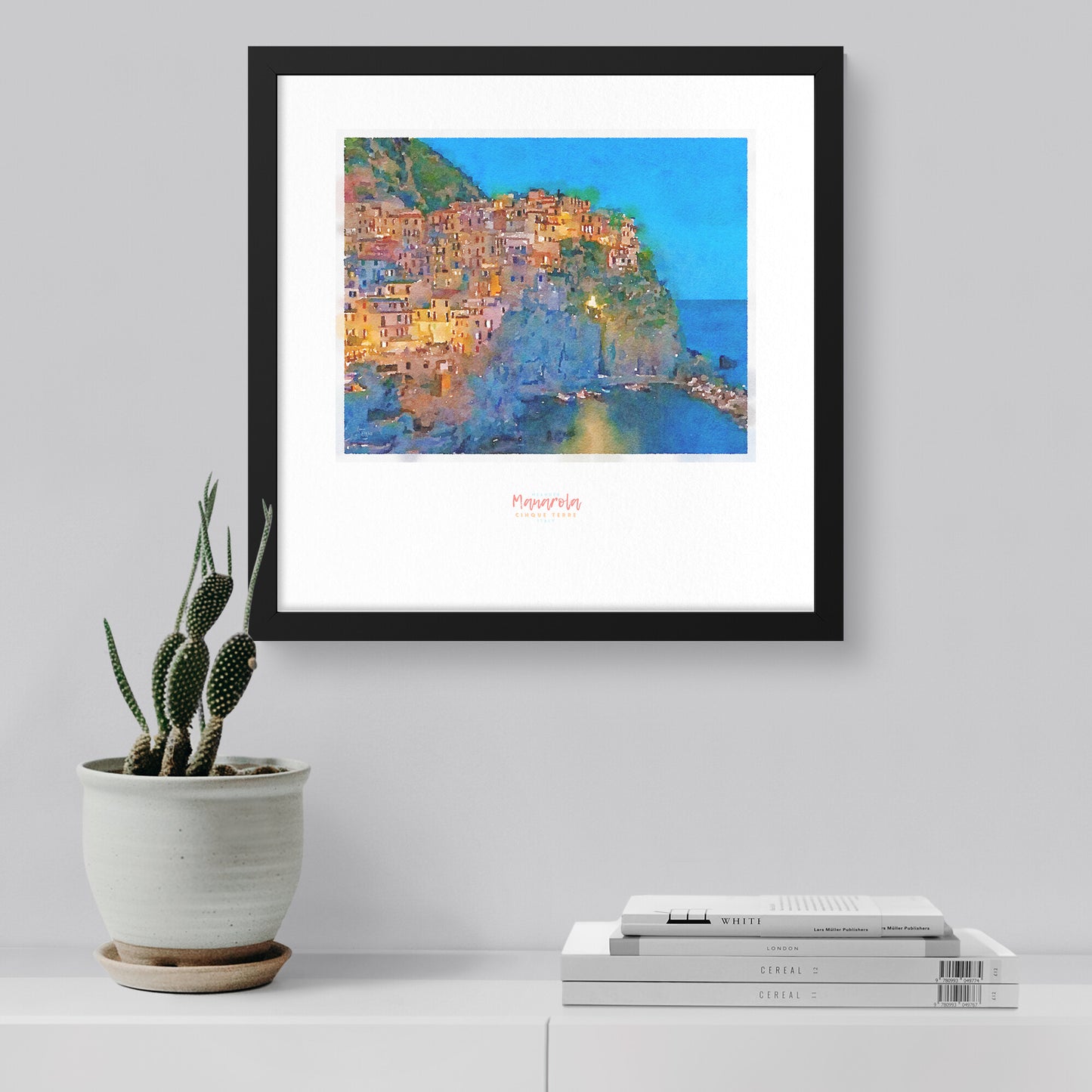Framed print showing a view of cliffside village Manarola - large series