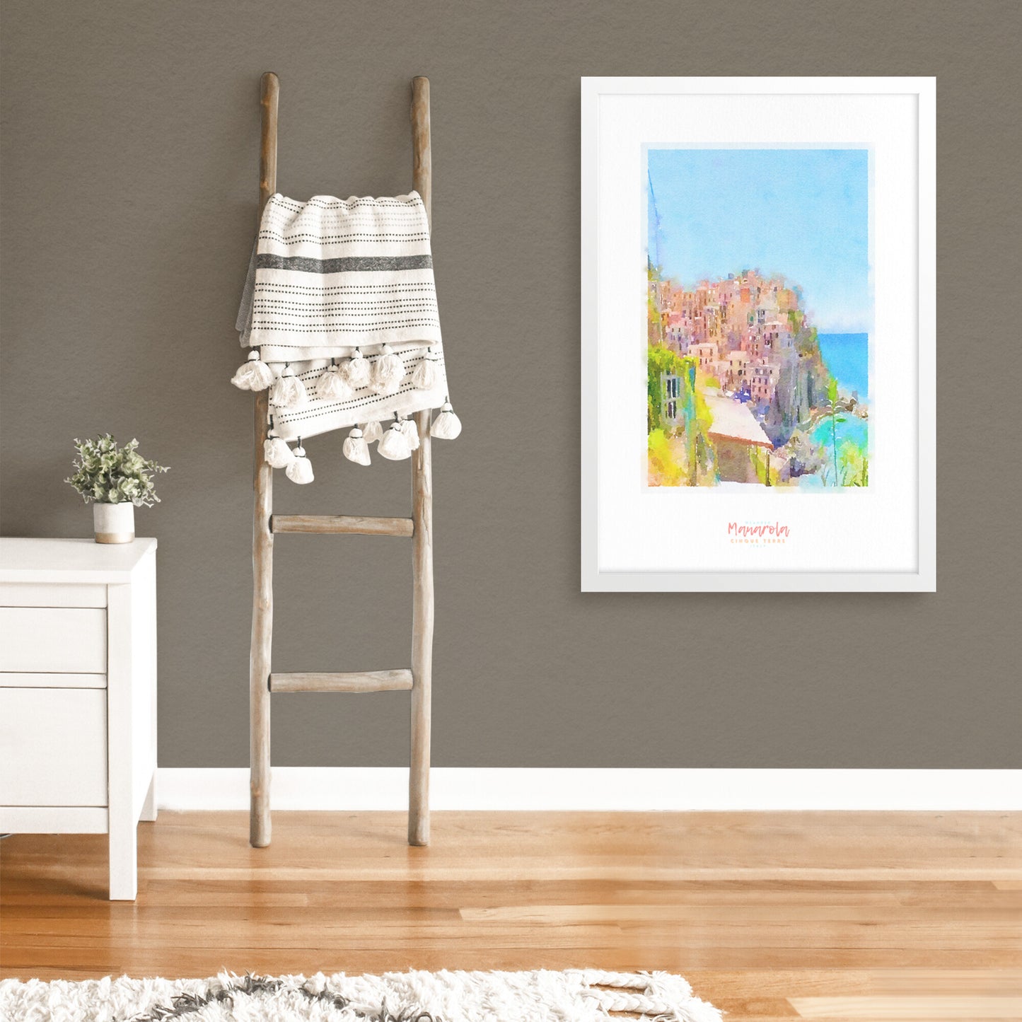 Framed print showing a view of cliffside village Manarola - large series