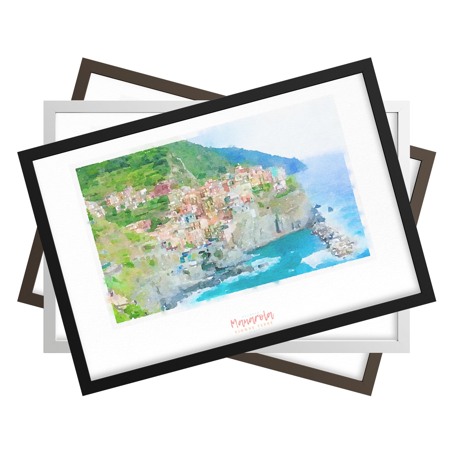 Framed print showing a view of cliffside village Manarola - large series