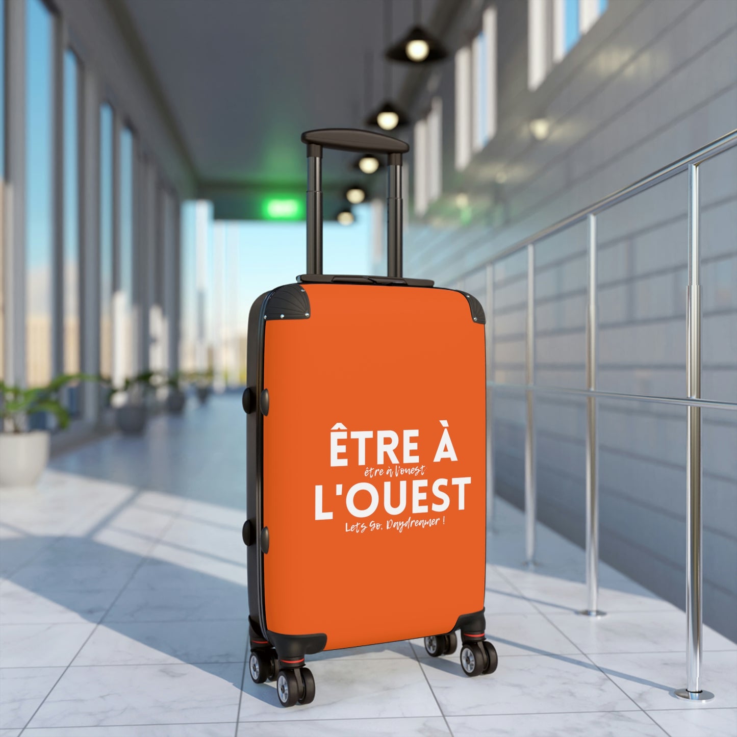 Wheeled small suitcase / Carry on luggage with a reminder to seek your dreams and travel the world.