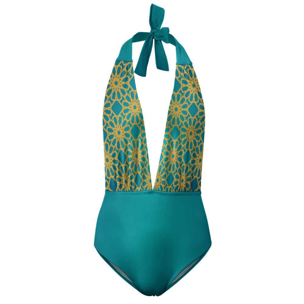 SANDBAR Halter Plunge Swimsuit CADIZ Malachite S-2XL