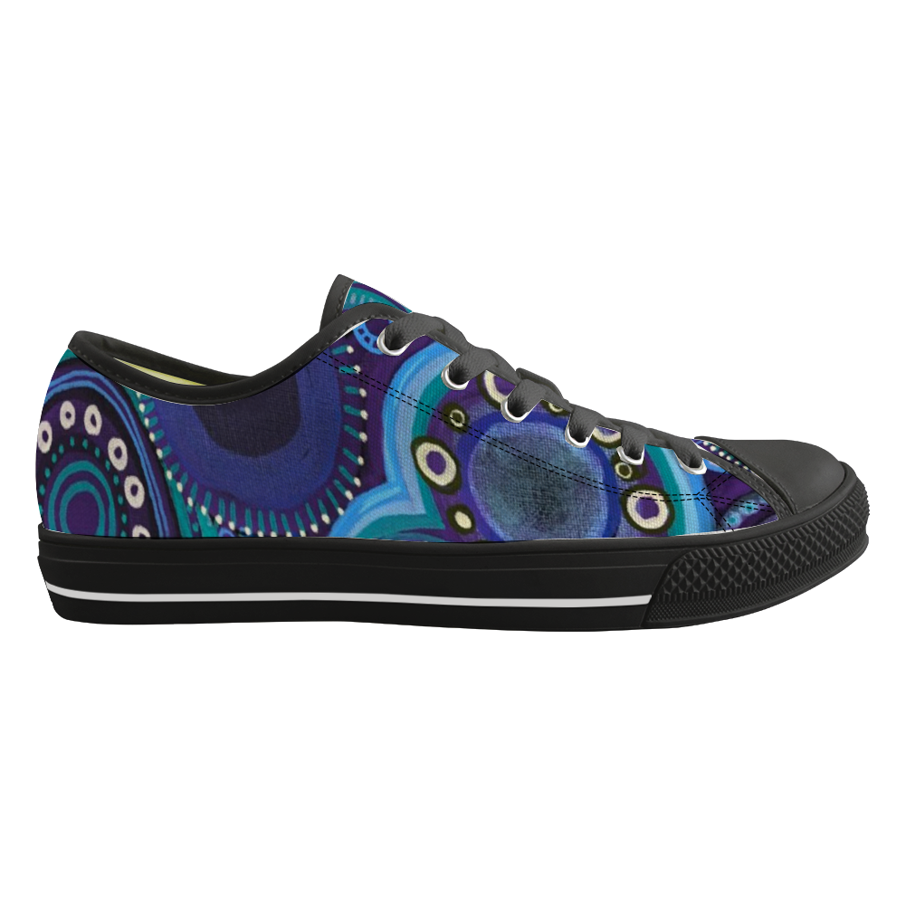 Sneakers with deep purple and blue design and black details