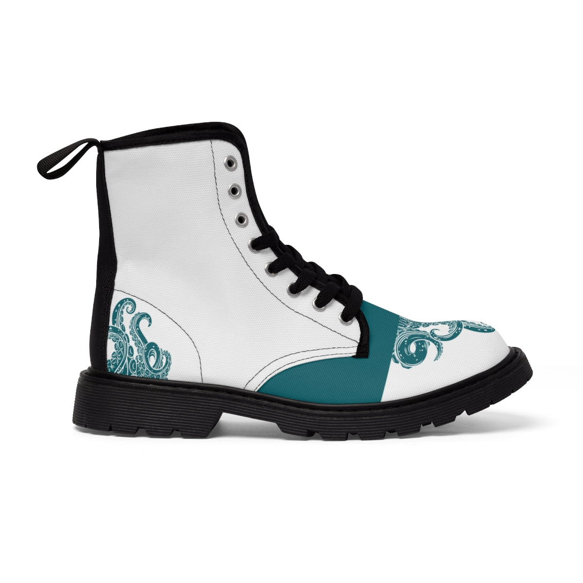 Festival boots with creepy tentacles over heel and toe against plain backgroundo