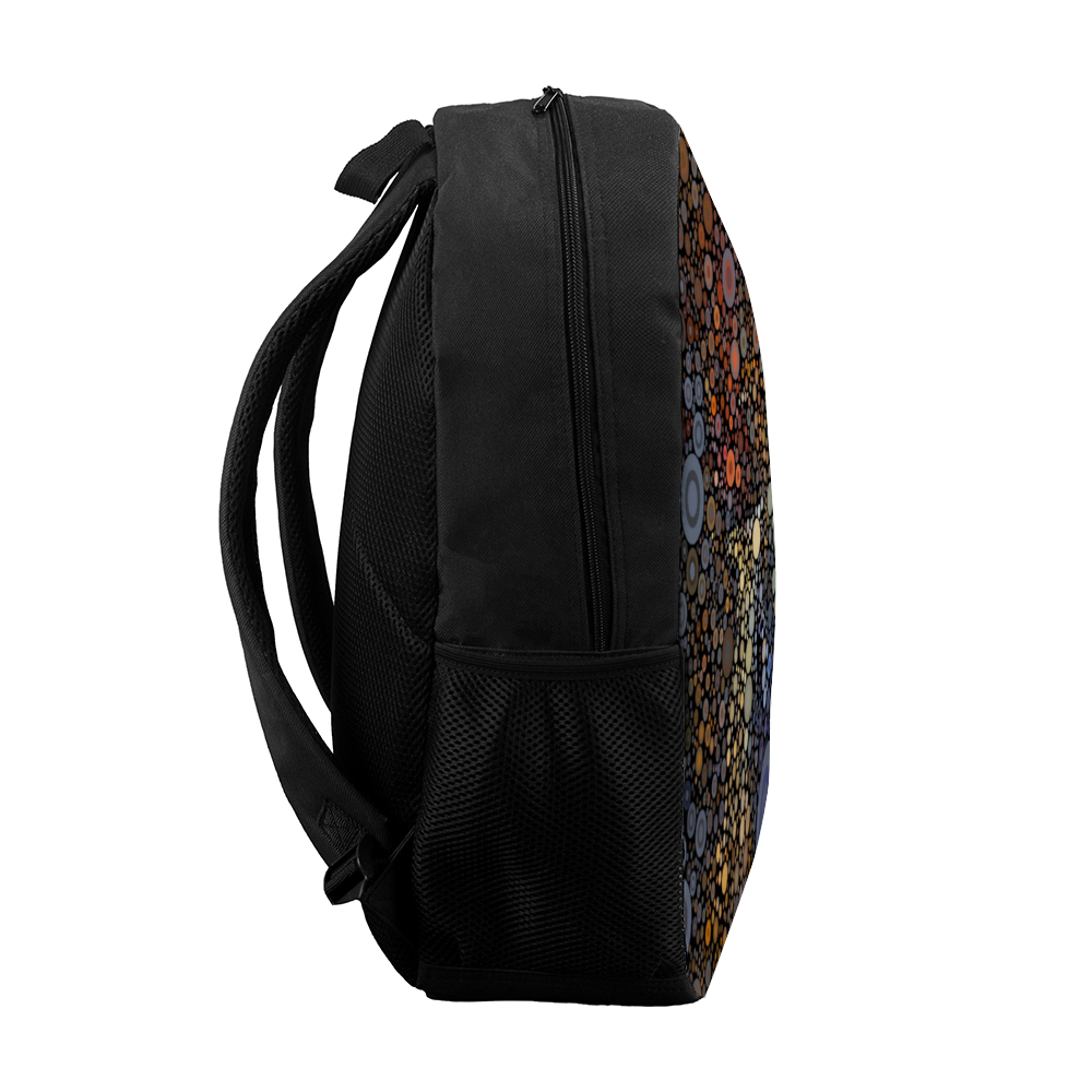 Side Medium size backpack with wild pattern of dots across the facing panel