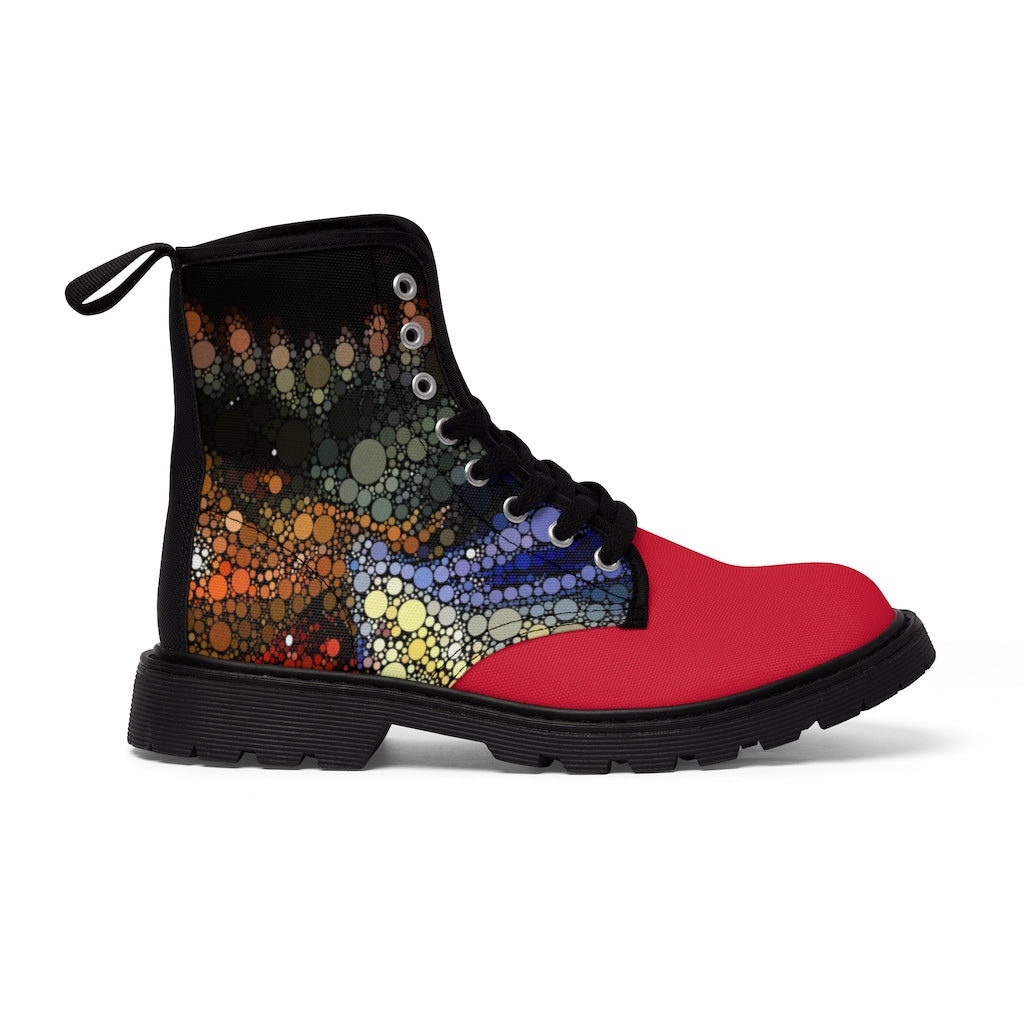 Festival boots with explosive dot pattern sides and red toe