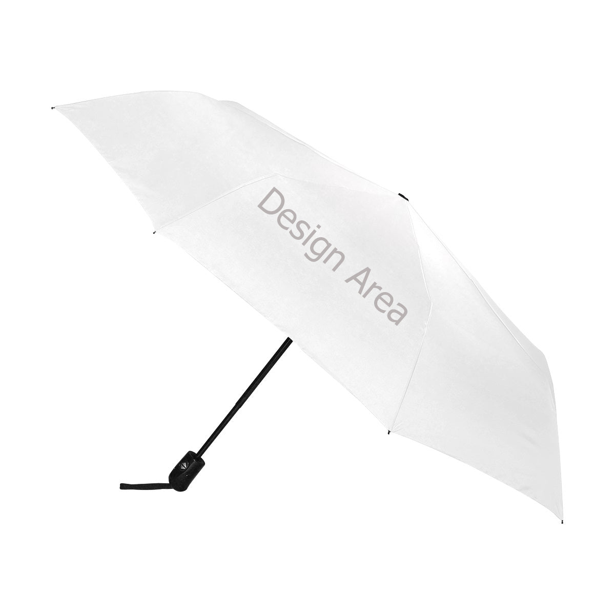 a white umbrella with the word design area printed on it