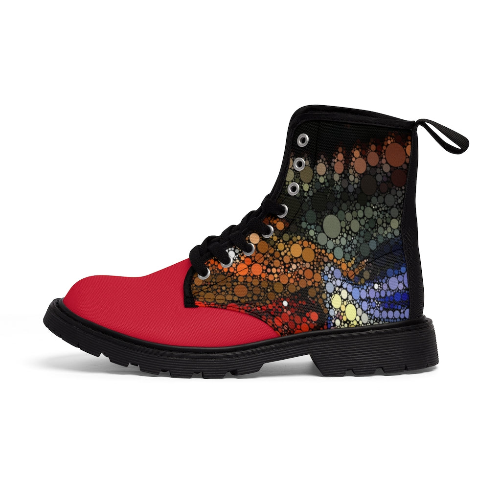 Festival boots with explosive dot pattern sides and red toe