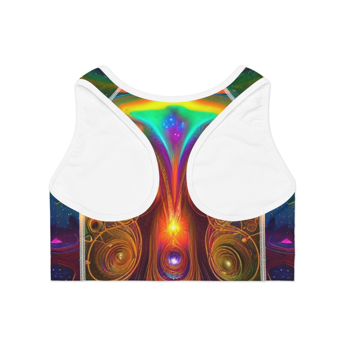 Cosmic psychodelic pattern on exercise bra