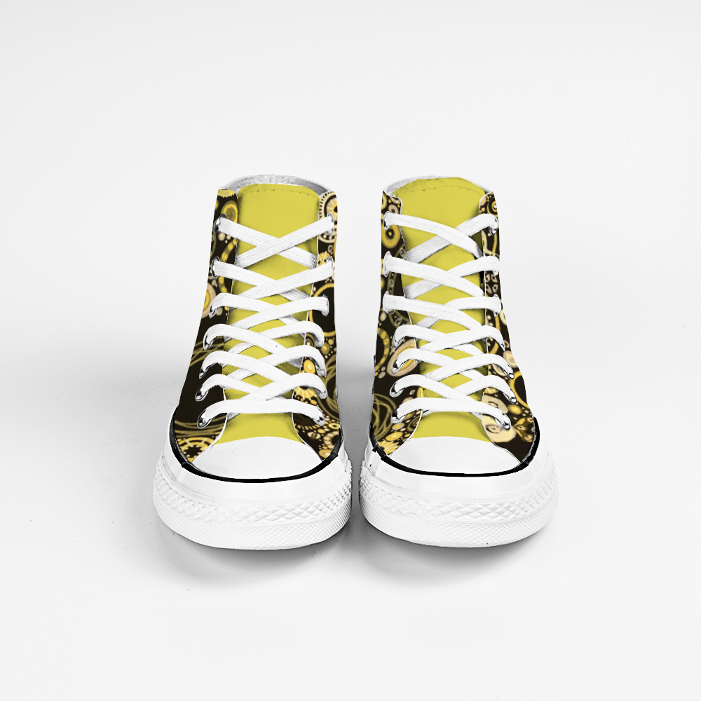 Gymboots Sneakers with sunshine and bumblebee tones with a yellow tongue