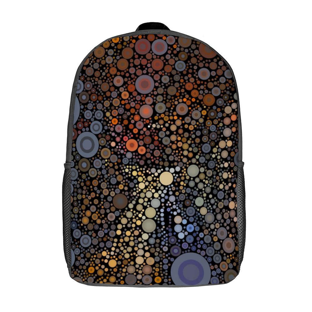 Medium size backpack with wild pattern of dots across the facing panel