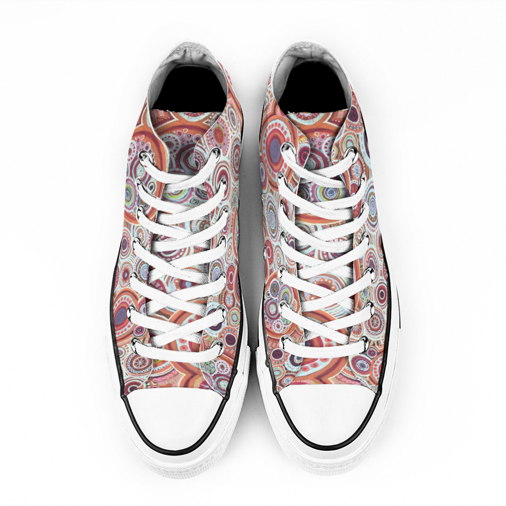 Gymboots Sneakers with intricate pattern of interlocked circles in a melon colour scheme