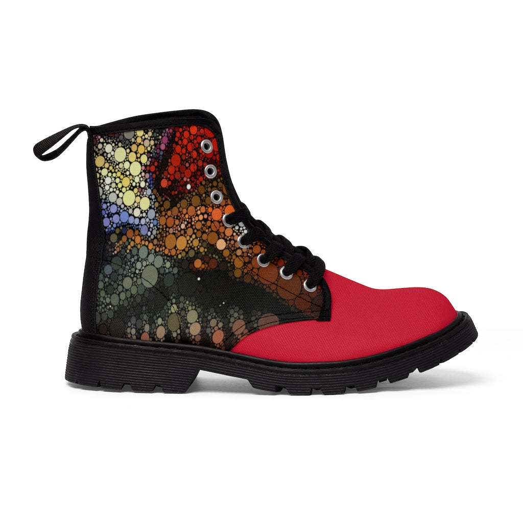 Festival boots with explosive dot pattern sides and red toe