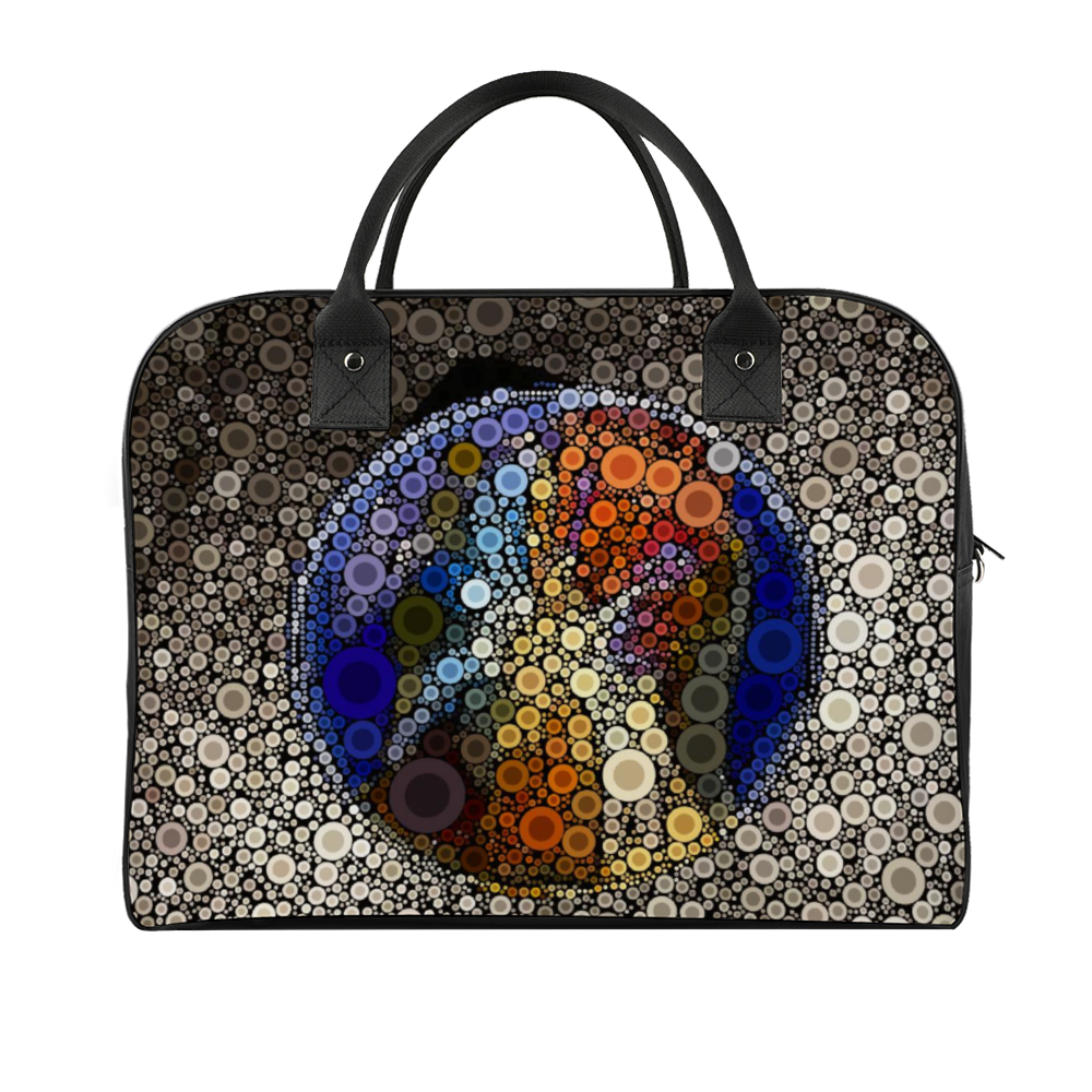 Cabin sized bag with central circle design made of dots and surrunded by dots