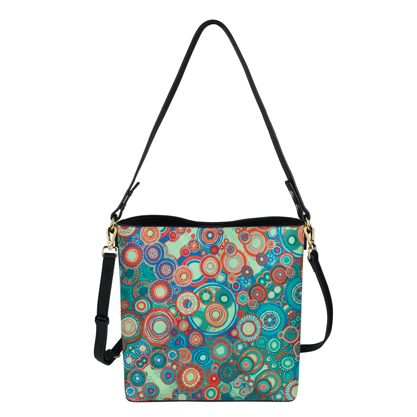 Shoulder bag with intricate and contrasting orange green colour scheme