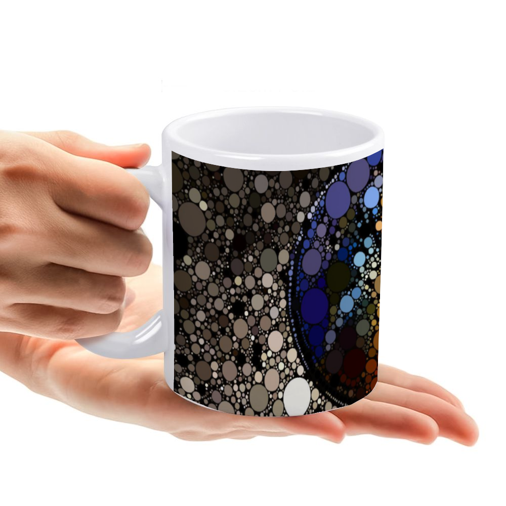 hand with Mug with dot design right around