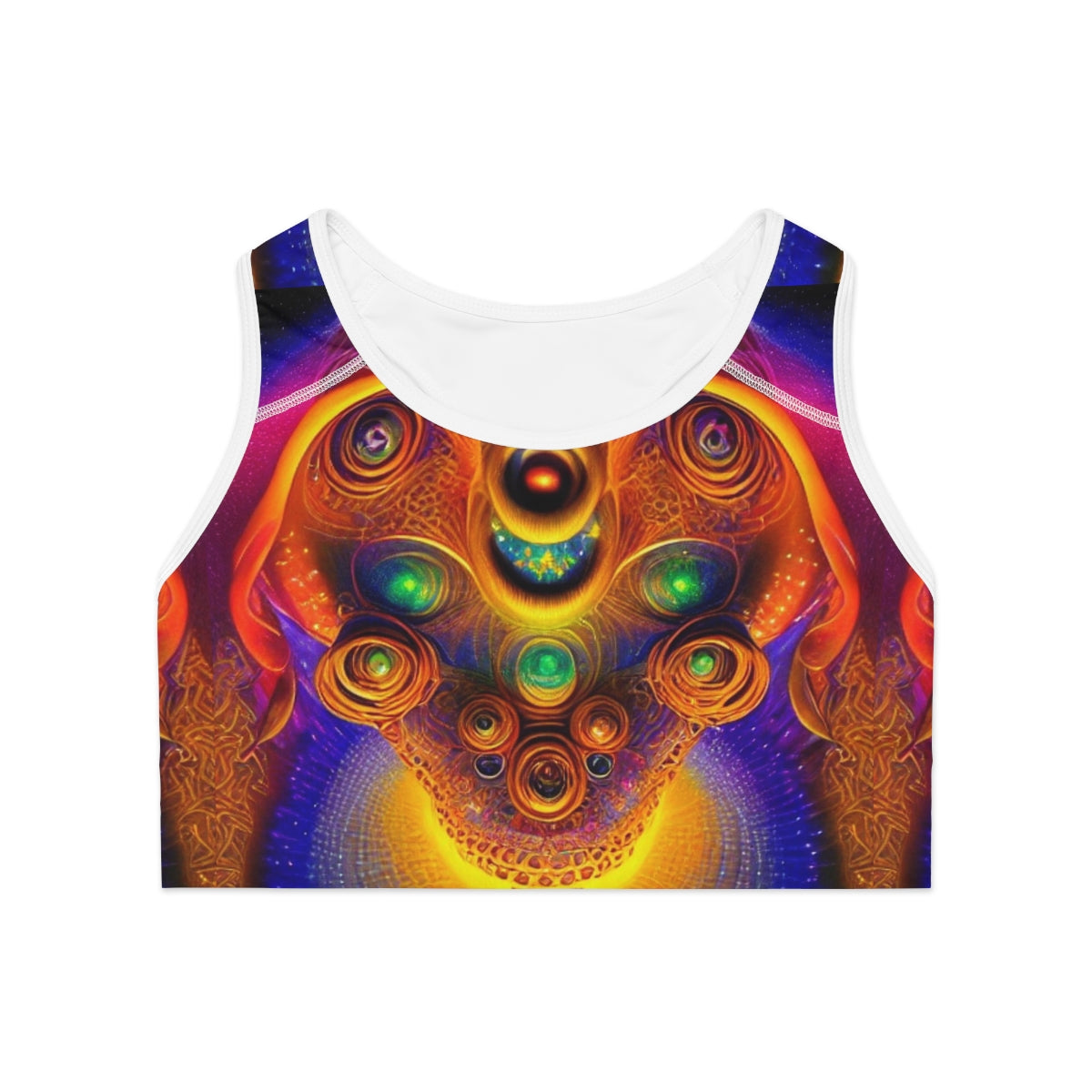 Cosmic psychodelic pattern on exercise bra