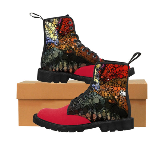 Festival boots with explosive dot pattern sides and red toe