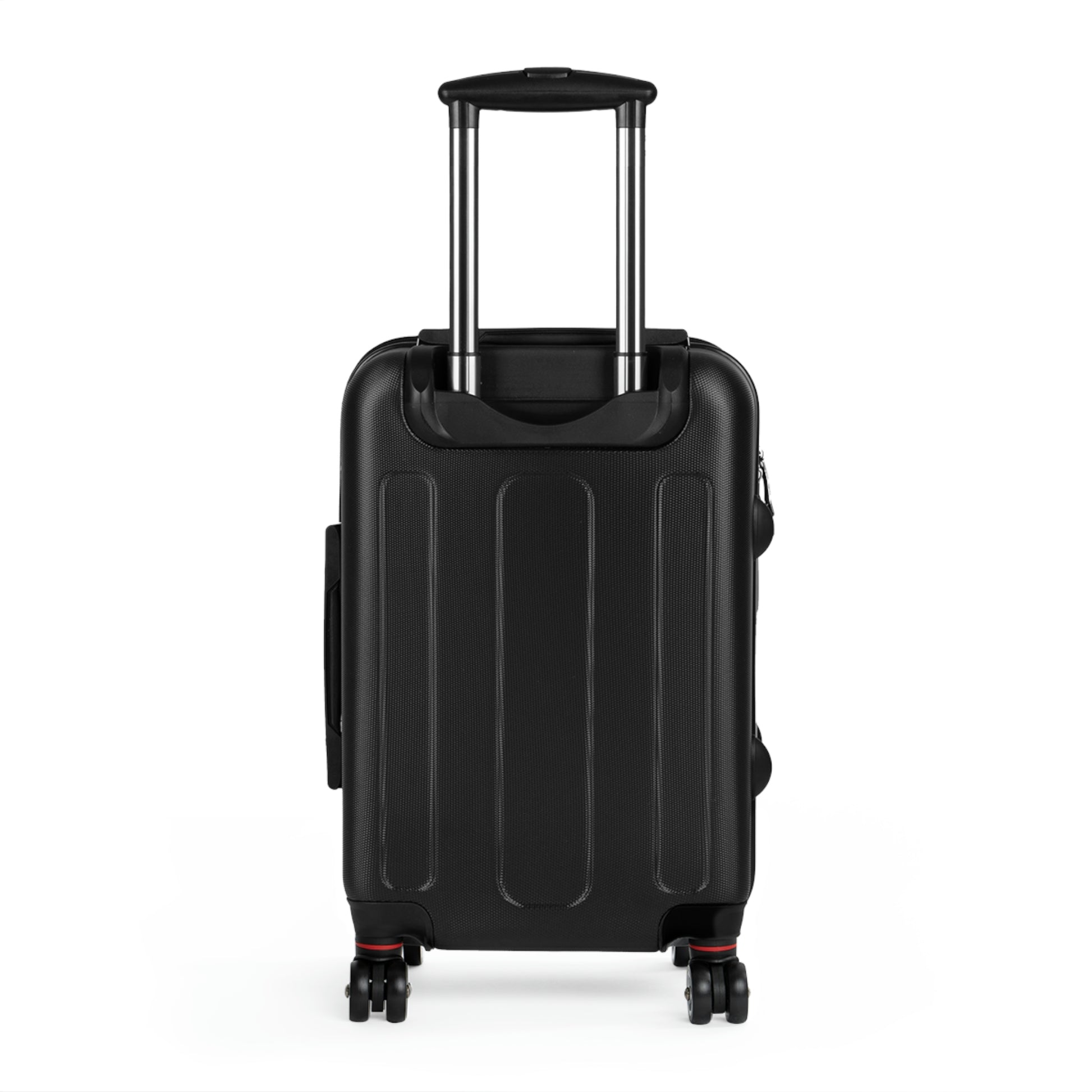 Back of suitcase showing BLACK hardshell and adjustable handle