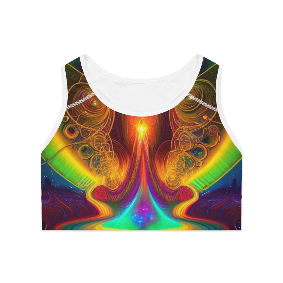 Cosmic psychodelic pattern on exercise bra