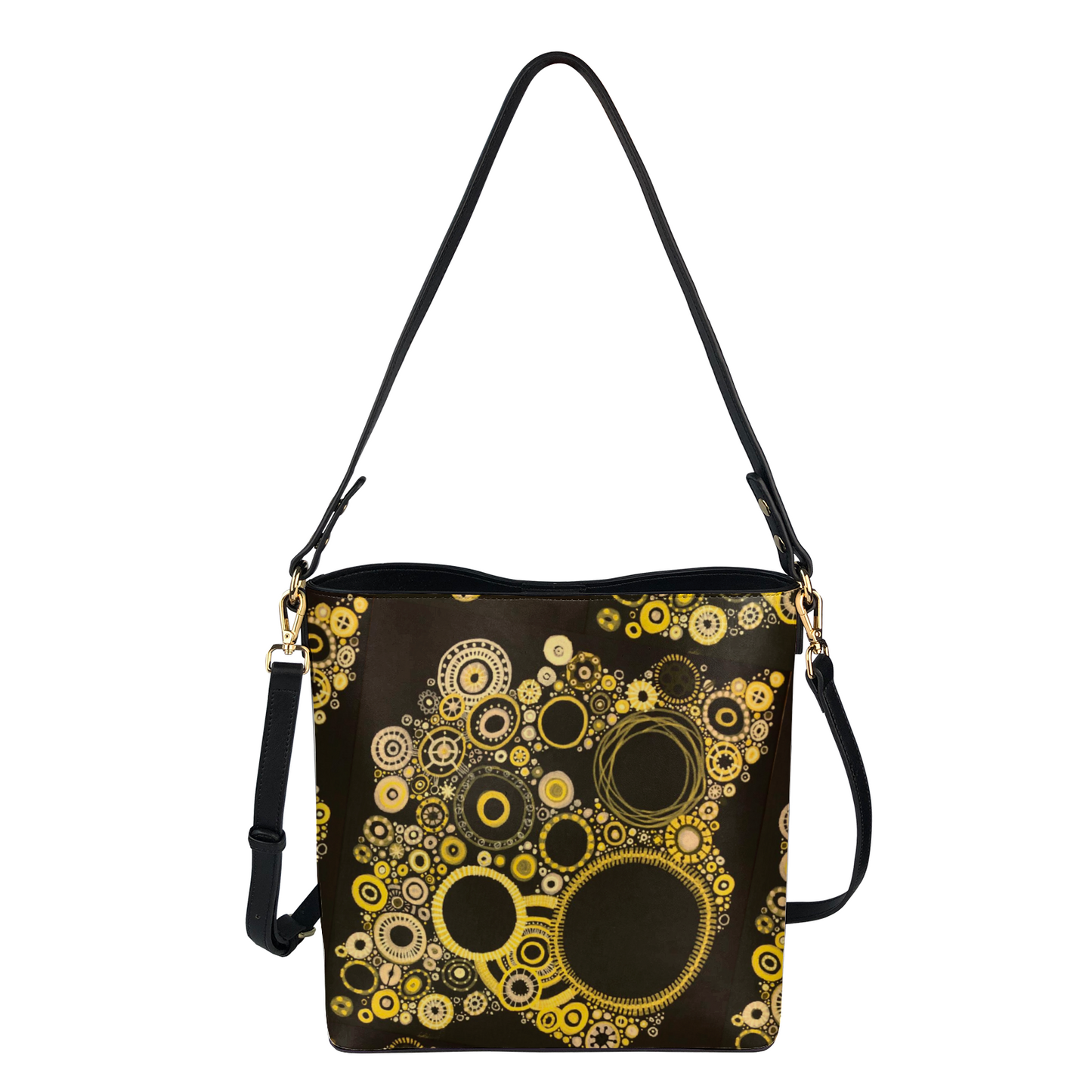 Shoulder bag with yellow on black bumblebee colour scheme