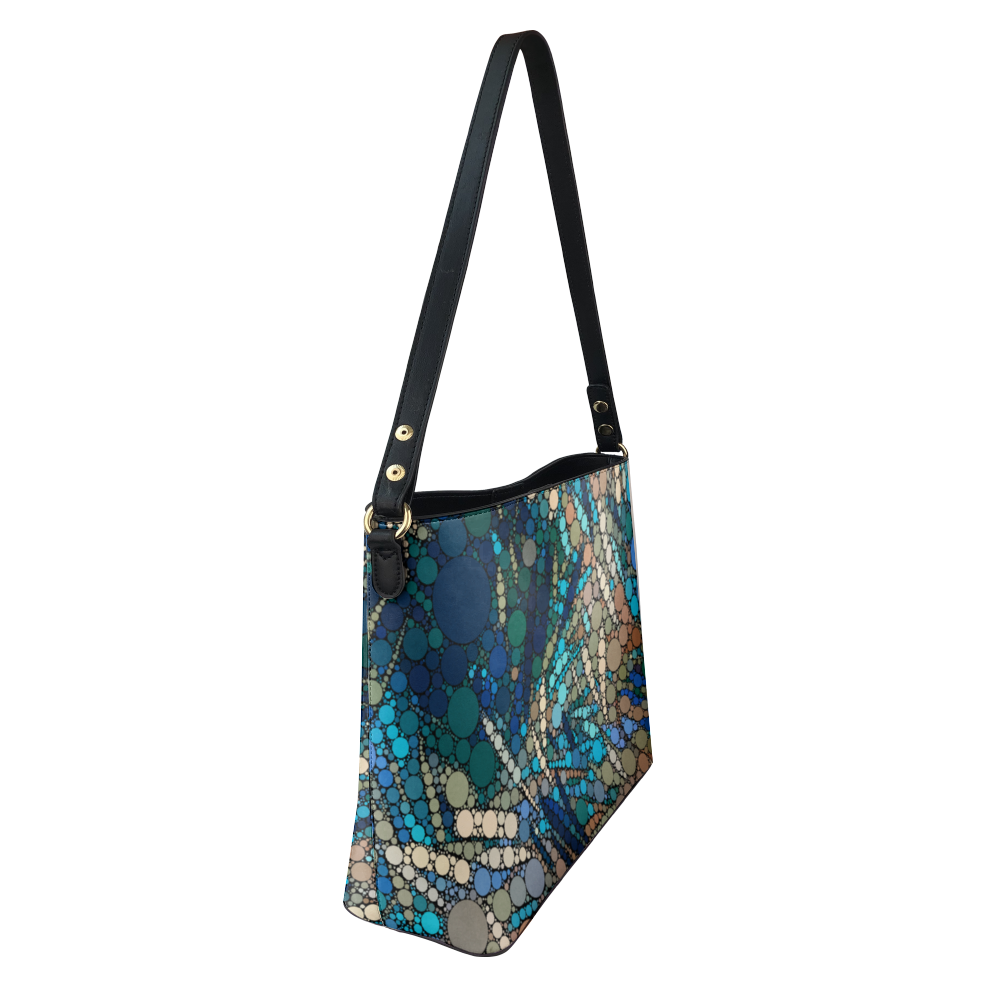 Shoulder bag with Van Gogh inspired patternrs over mustard painting