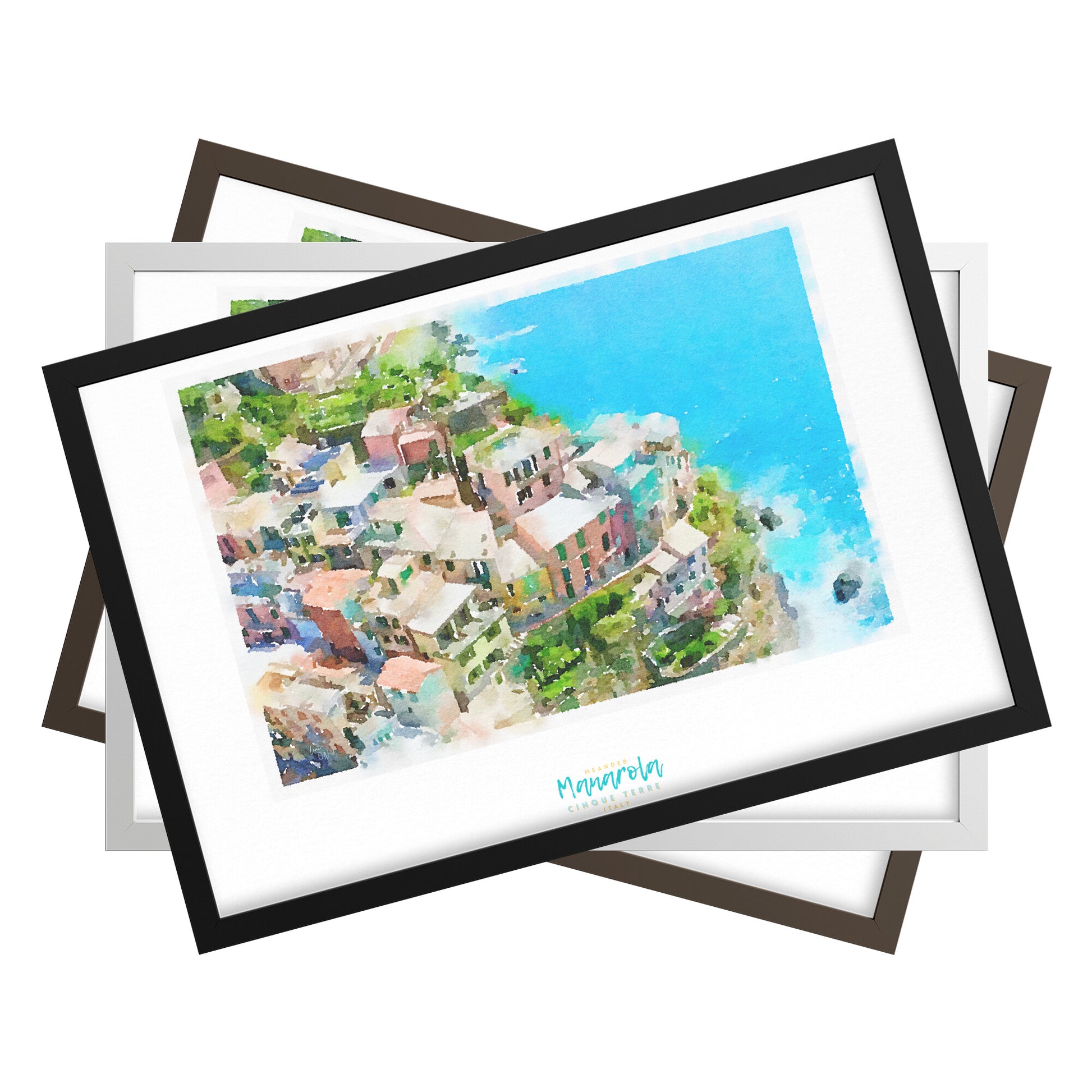 Framed print showing a view of cliffside village Manarola - large series 