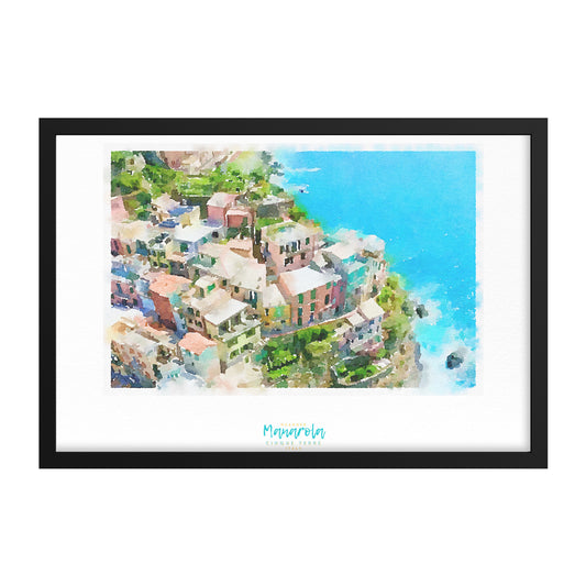 Framed print showing a view of cliffside village Manarola - large series 