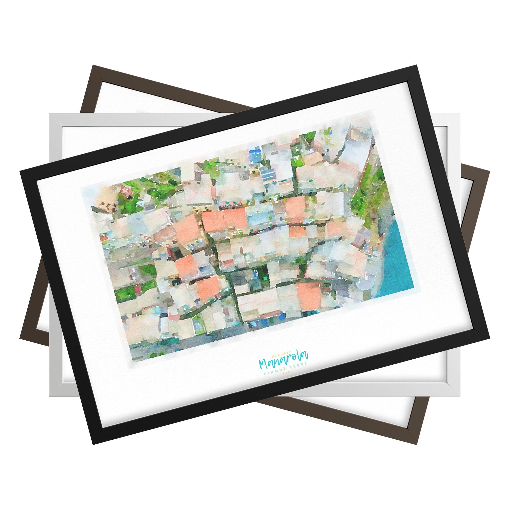 Framed print showing a view of cliffside village Manarola - large series 