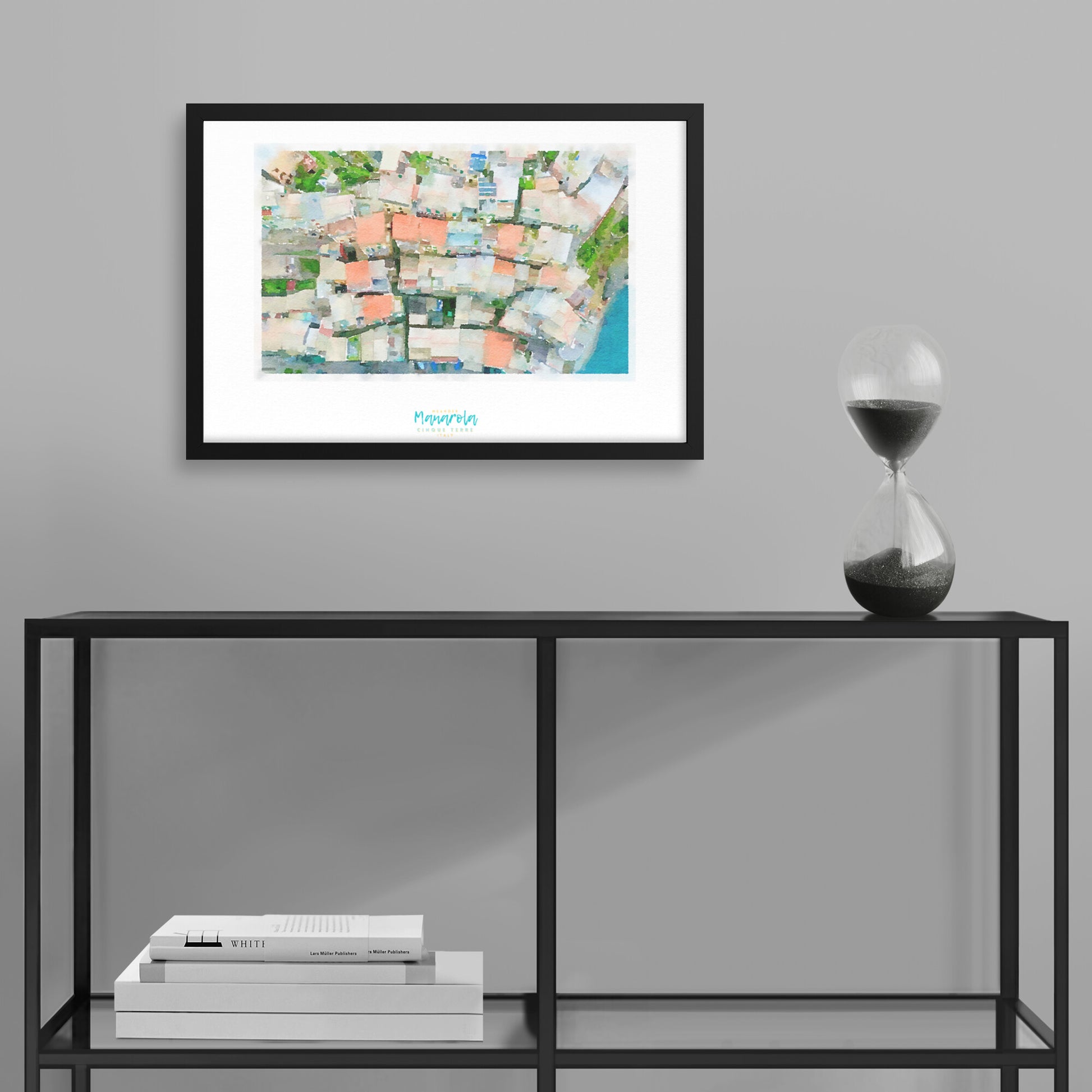 Framed print showing a view of cliffside village Manarola - large series 
