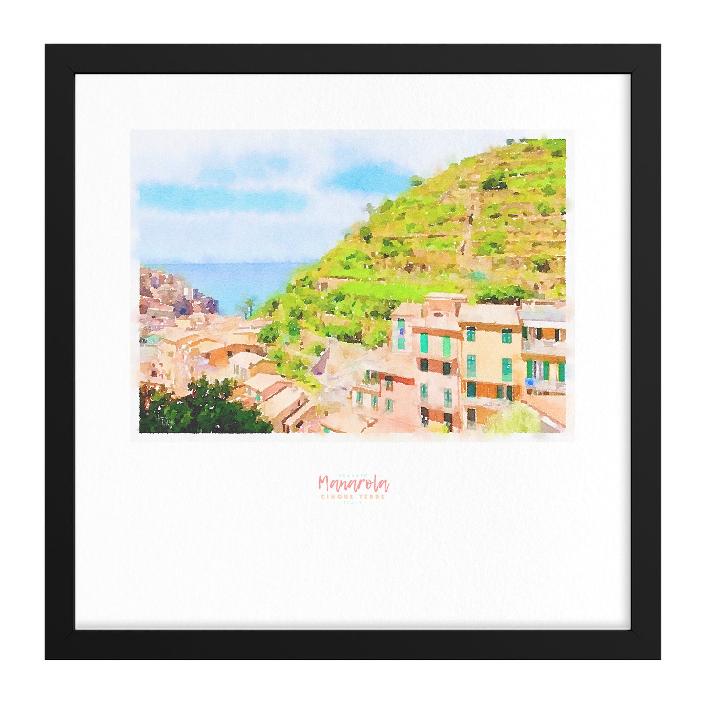 Framed print showing a view of cliffside village Manarola - large series 