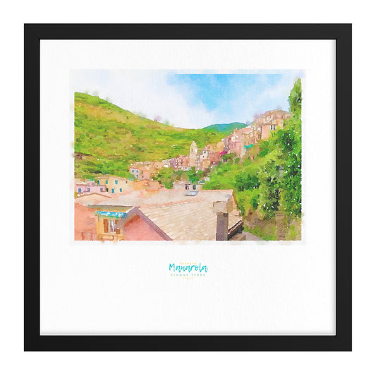 Framed print showing a view of cliffside village Manarola - large series 