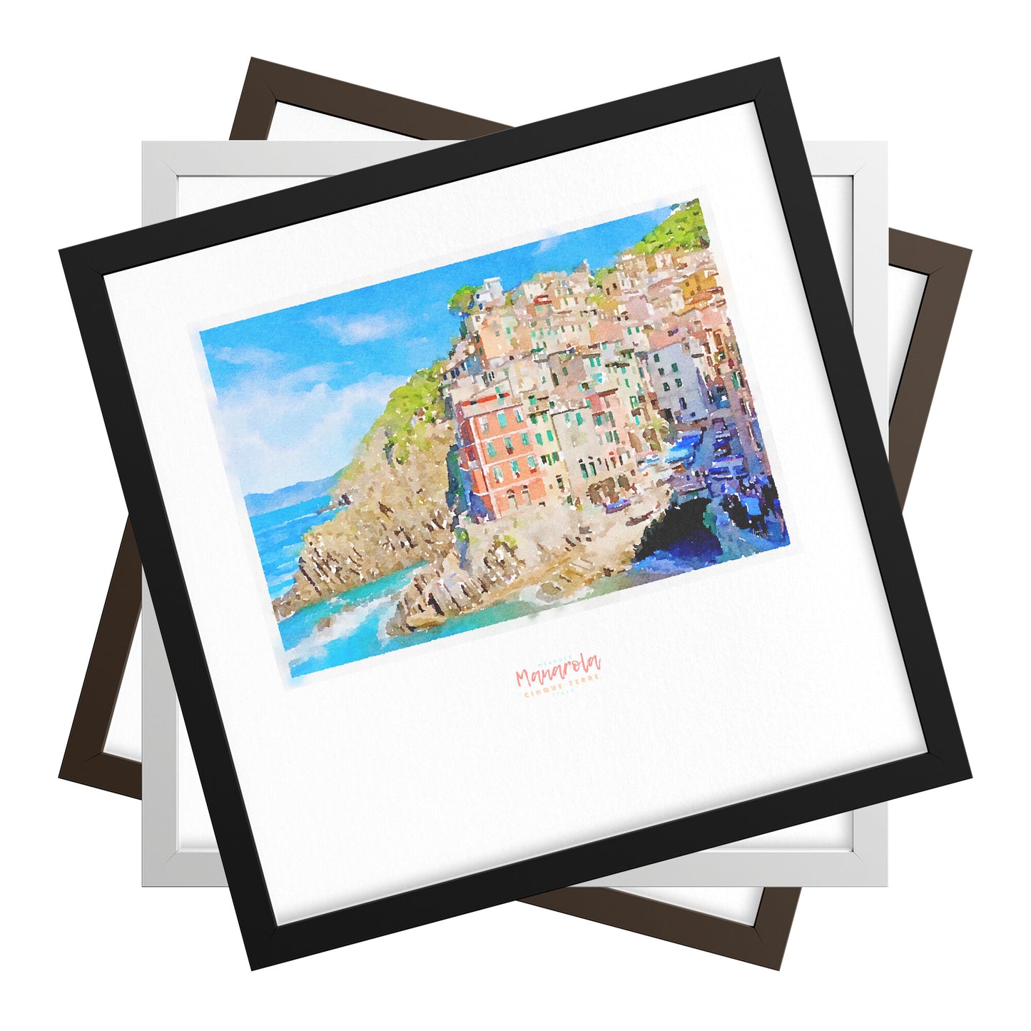 Framed print showing a view of cliffside village Manarola - large series 