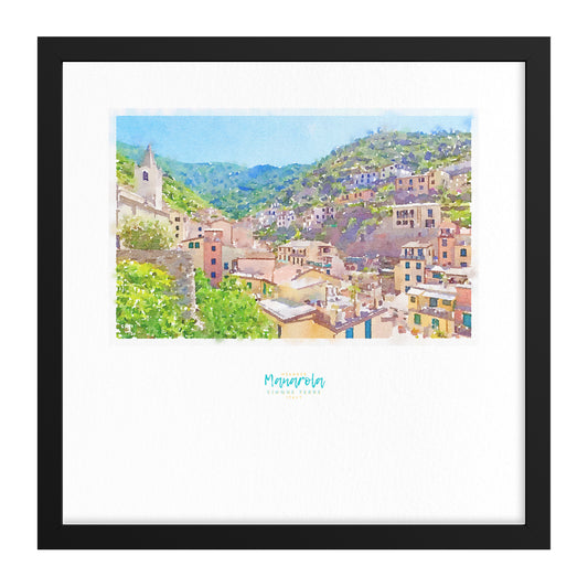 Framed print showing a view of cliffside village Manarola - large series 