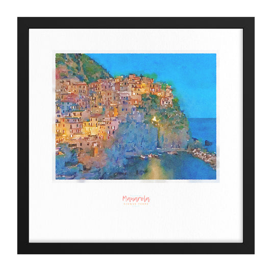 Framed print showing a view of cliffside village Manarola - large series 