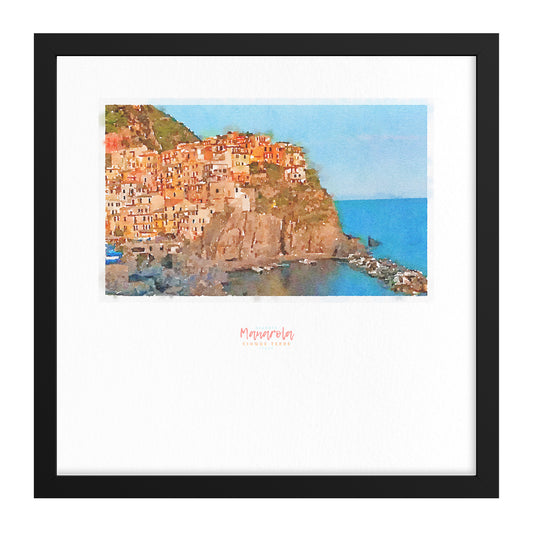 Framed print showing a view of cliffside village Manarola - large series 