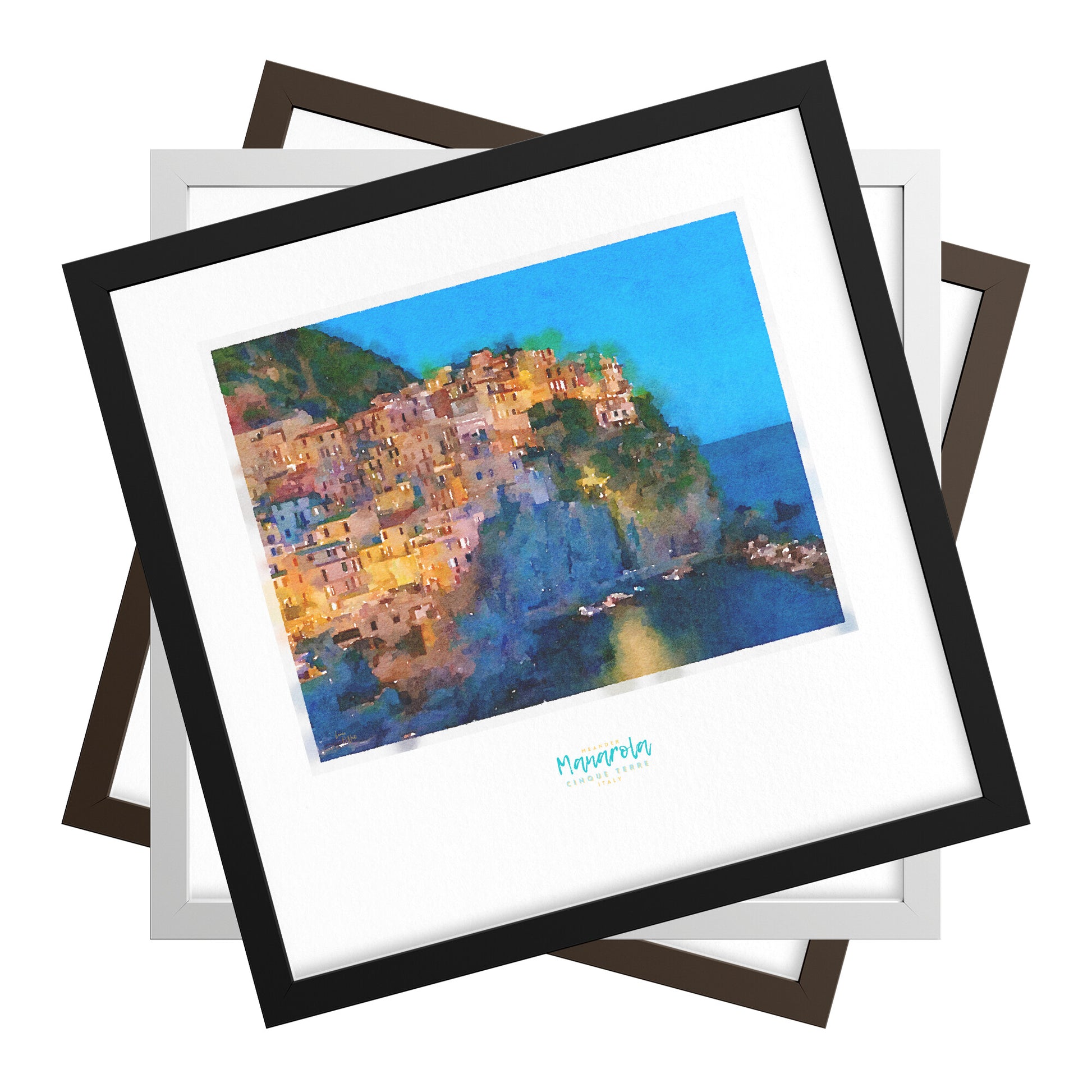 Framed print showing a view of cliffside village Manarola - large series 