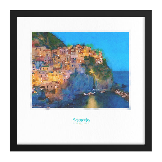 Framed print showing a view of cliffside village Manarola - large series 
