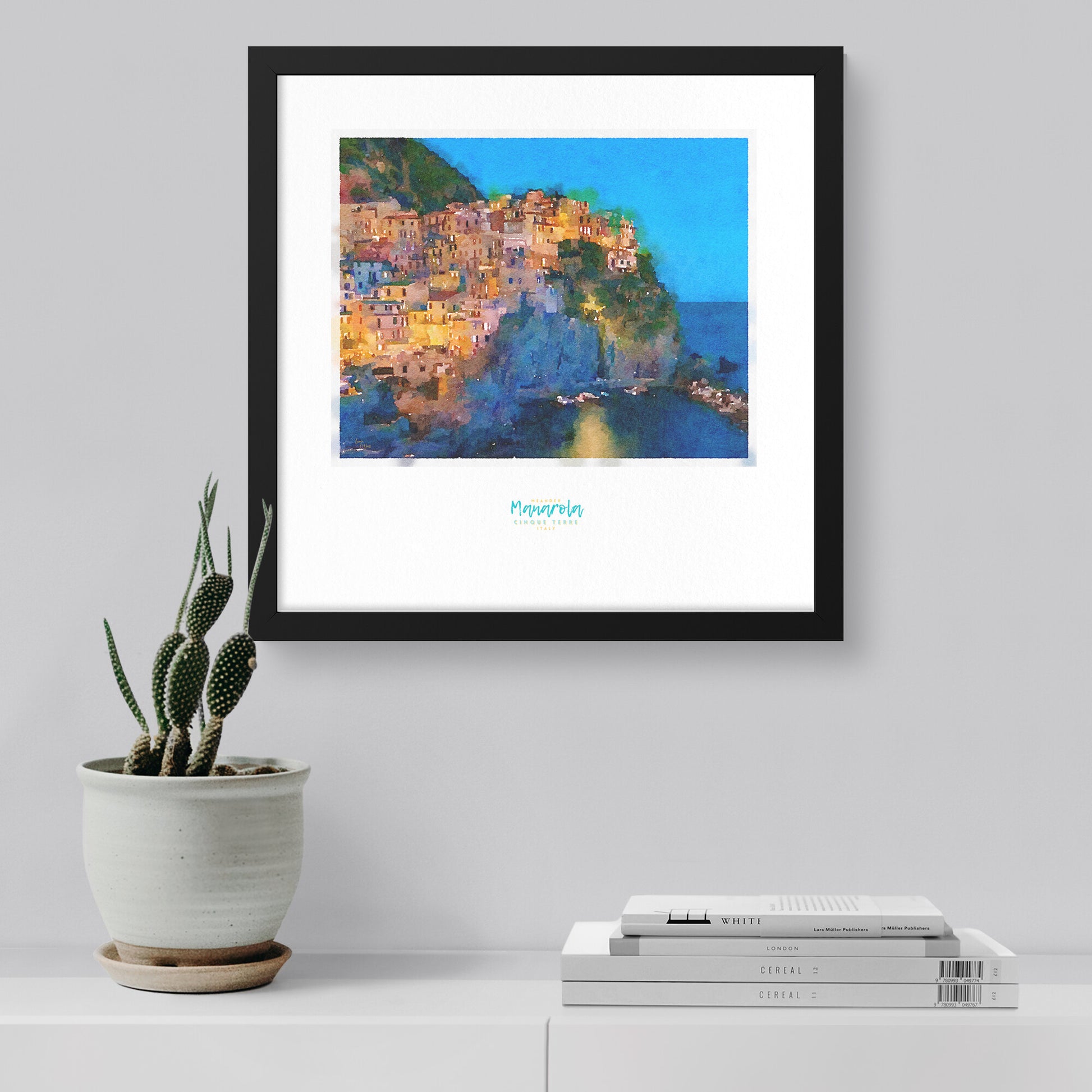 Framed print showing a view of cliffside village Manarola - large series 
