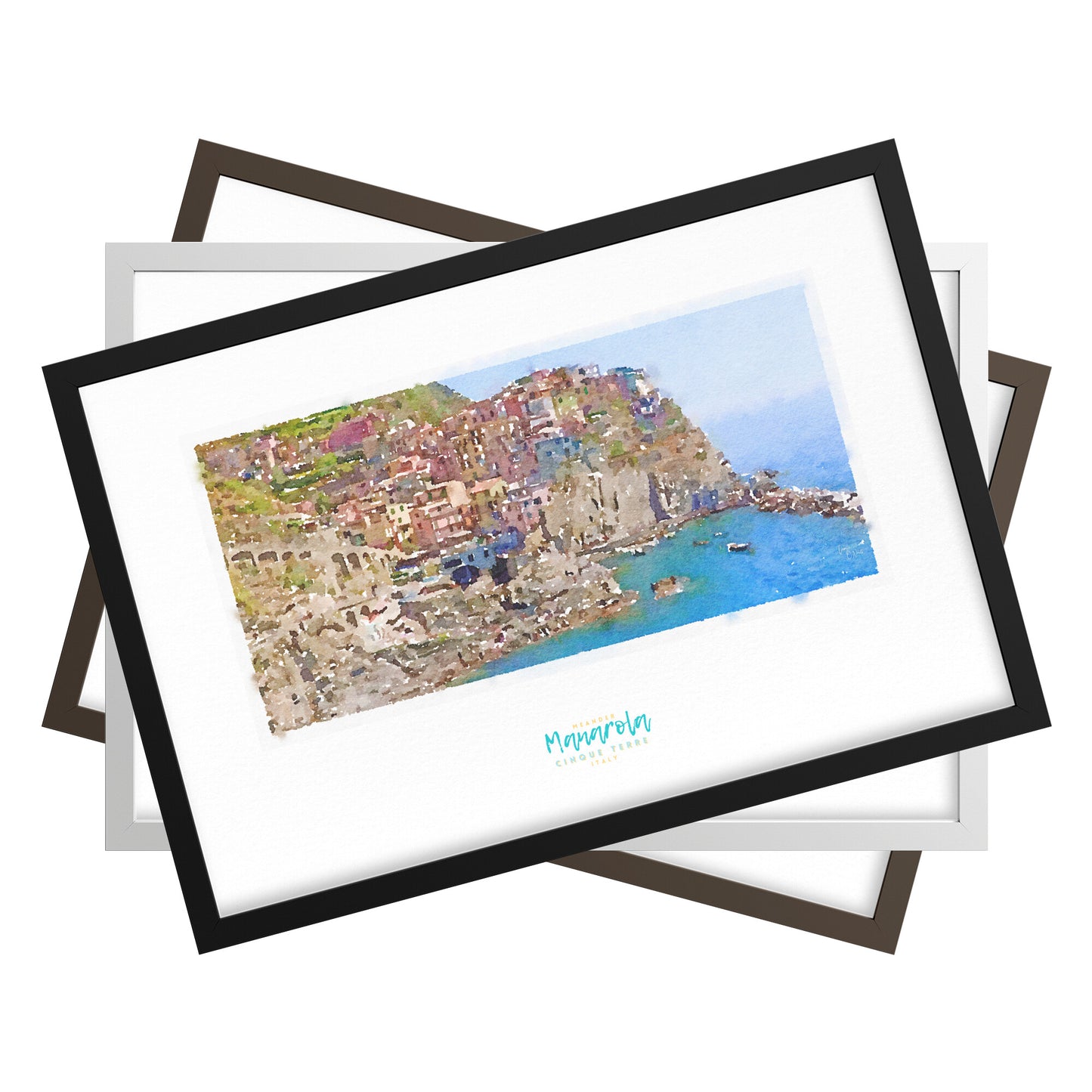 Framed print showing a view of cliffside village Manarola - large series 