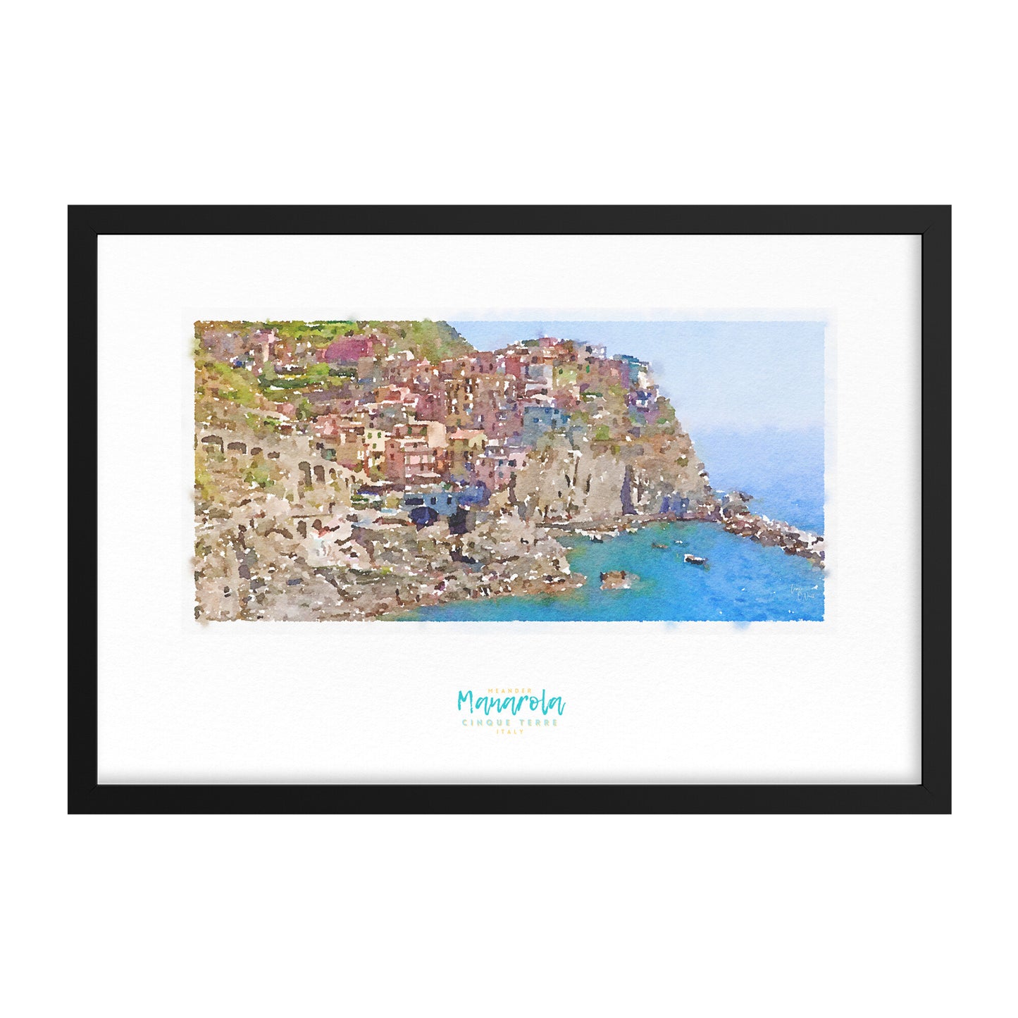 Framed print showing a view of cliffside village Manarola - large series 