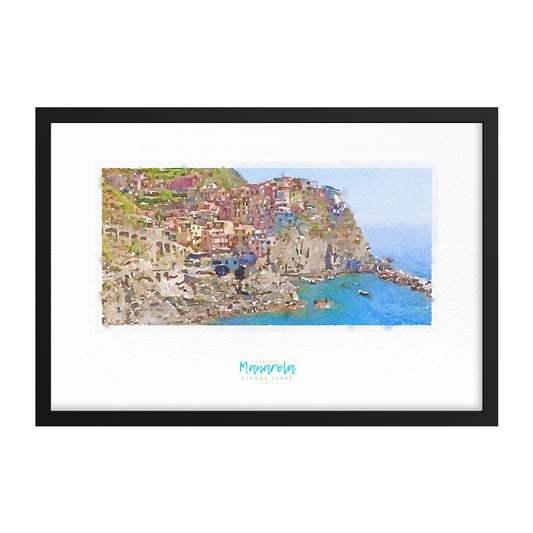 Framed print showing a view of cliffside village Manarola - large series 