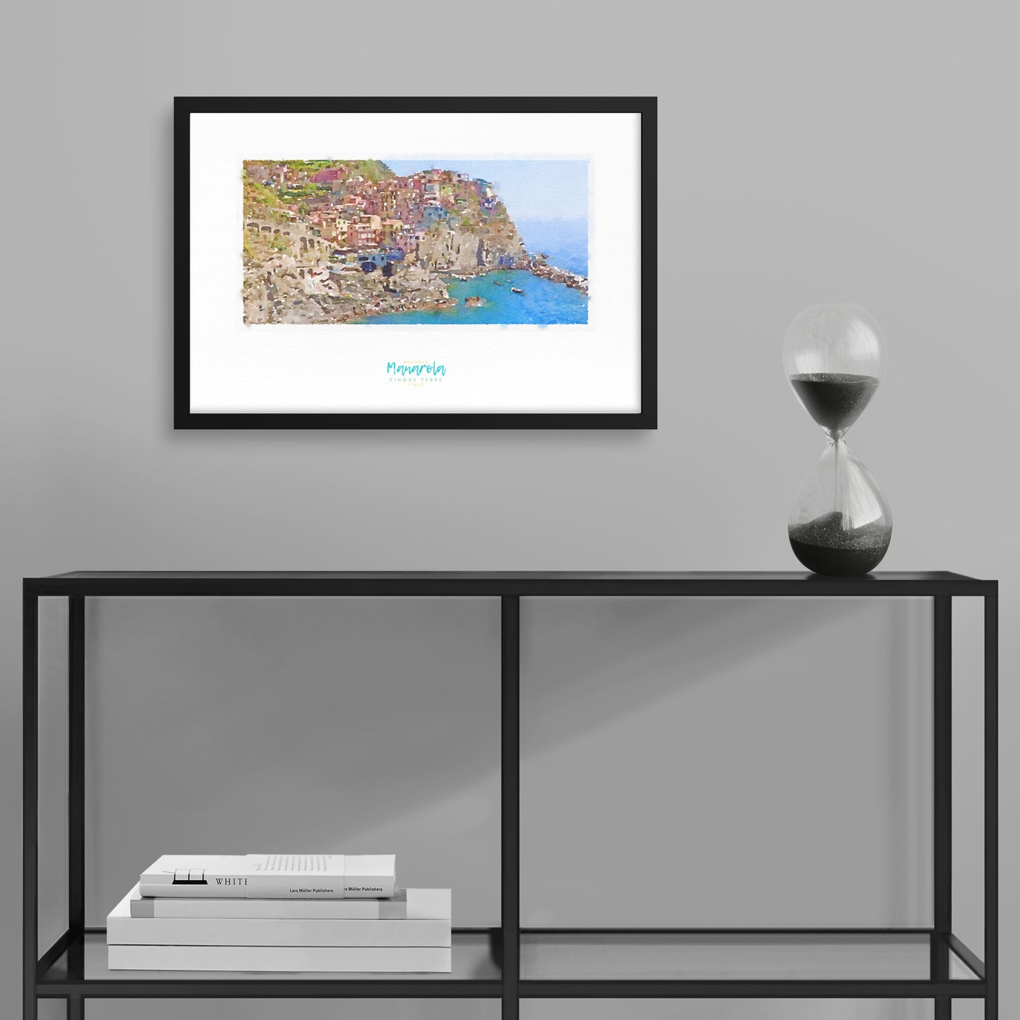 Framed print showing a view of cliffside village Manarola - large series 