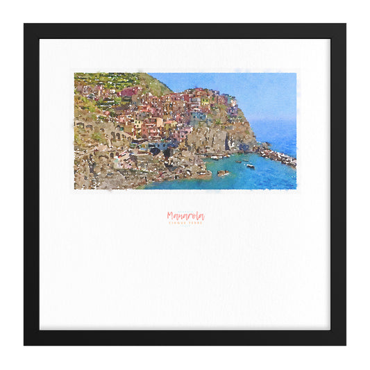 Framed print showing a view of cliffside village Manarola - large series 
