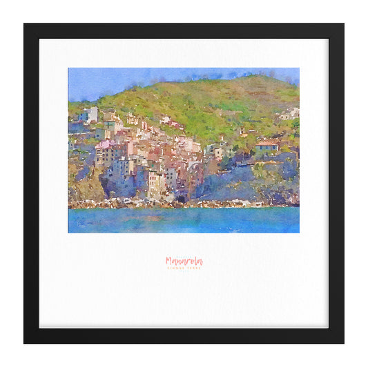 Framed print showing a view of cliffside village Manarola - large series 
