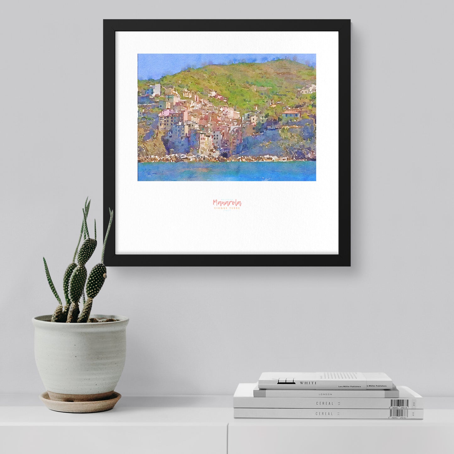 Framed print showing a view of cliffside village Manarola - large series 