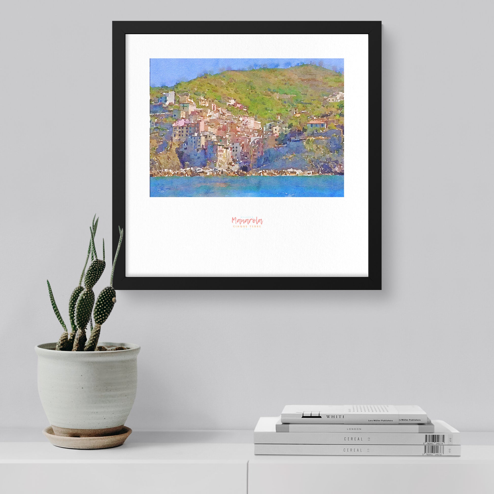 Framed print showing a view of cliffside village Manarola - large series 